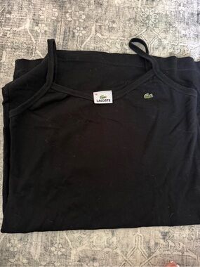 Vintage Lacoste Black Spaghetti Strap Tank with Green Crocodile Logo